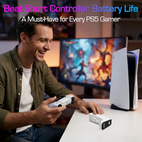 Wireless Charger for PS5 Controller with 2000mAh Battery Pack, Play While Charging for PlayStation 5 Controller Charger LED Display 12H Extended Playtime Ultra-Light Portable
