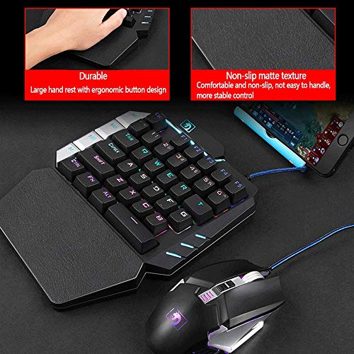 One Handed Keyboard,RGB One Hand Mechanical Gaming Keyboard, 28-Key Blue Switch, USB Wired Portable Mini-Game Keyboard, Support Wrist Rest