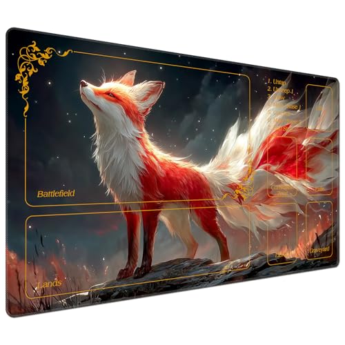 for MTG Playmat with Zones 24 x 14 inches for TCG Playmats Non-Slip Rubber Base Commander Play Mat for MTG Mat Iorcana Trading Card Game, A Cute Red and White Foxes - color: A Cute Red and White Foxes, size: 24" x 14"