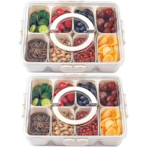 shopwithgreen 2Pcs Divided Serving Tray with Lid and Handle, Portable Snackle Box Snack Containers for Charcuterie, Party, Veggies, Snack, Fruit, Nuts, Candy, Chip, Entertaining, Picnic - color: White, size: 8 Compartments-2pcs