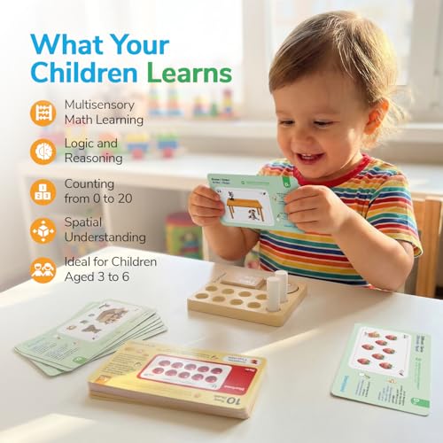 Bilingual Math Toy English Spanish Educational Kit for Preschoolers | STEAM Early Math & Logic Set | Hands-on Addition, Subtraction, Counting, Logic Games, Wooden Boards, Activity Cards