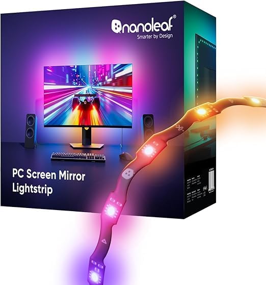 Nanoleaf PC Screen Mirror Lightstrip, 2.5M RGB IC Zigzag Backlights for 27-32 inch Monitor with Music Sync, Smart USB-C Trimmable Strip, 75 LEDs, Desktop App Control