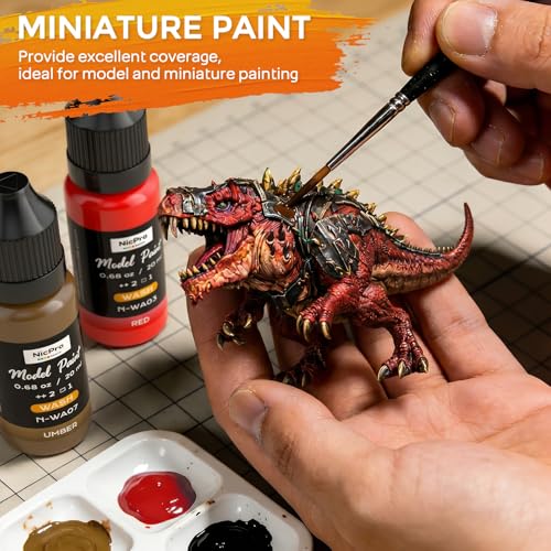Nicpro 10 Colors Acrylic Model Wash Paint Set, 20ml Ready to Use Washes, Brush & Airbrush Compatible Miniature Paint Set for Models, Wargaming Figures, Dioramas, Terrain & Weathering, with 1 Thinner - style: Wash Color