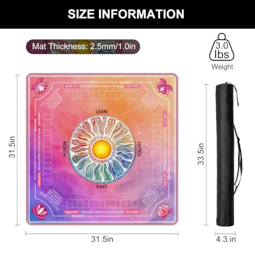 Mahjong Mat for Table with Rules, 31.5" x 31.5" Noise Reduction Non Slip Waterproof Mah Jong Table Mat with Carrying Bag, Suitable for Mahjong, Poker, Board Games, Dominoes, and Card Games(Rainbow) - color: Gradual Rainbow