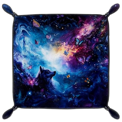 Dice Trays Wolf Nebula Holder Storage Box for Dice Games Like RPG DND, Leather Dice Holder Portable Folding Rolling Dice Tray, 16x16cm - color: Multi 9
