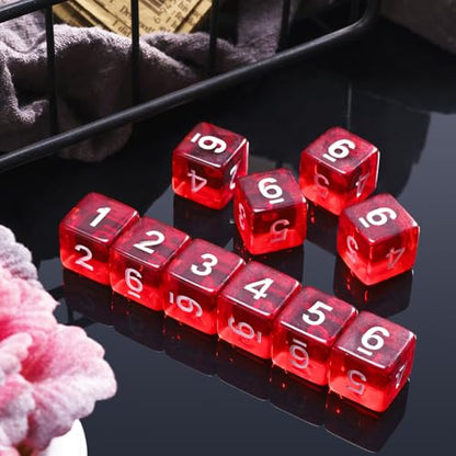 10 Pieces Polyhedral Dice Set D6 Dice 16mm Acrylic 6 Sided Dice Game Dice for Dungeons and Dragons RPG MTG DND Dice Table Games (Transparent Red) - color: Transparent Red