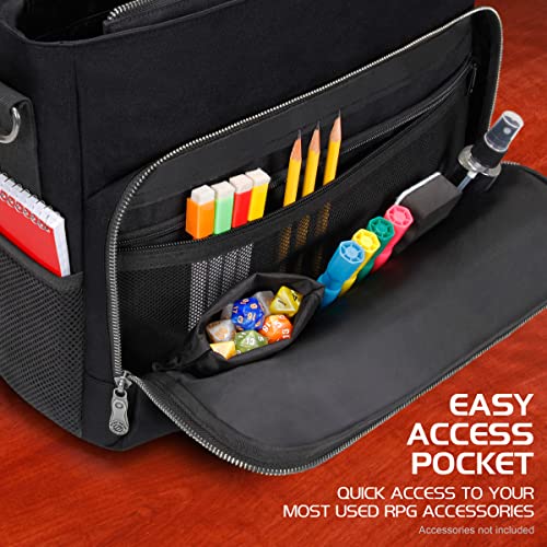 ENHANCE Collector's Edition RPG Player's Essentials DnD Bag - Dragon Hide Exterior Messenger Bag Fits 2-4 Books, Binders, Dice & Accessories, with 17 inch Laptop Slot, Battlemap Straps (Dragon Black) - color: Dragon Black