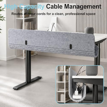 Under Desk Cable Management Tray, 47.2" Felt Cord Organizer with No Drill Clamp or Screw Mount, Hidden Wire Management for Power Strips & Cables, Cable Tray Under Desk for Home Office