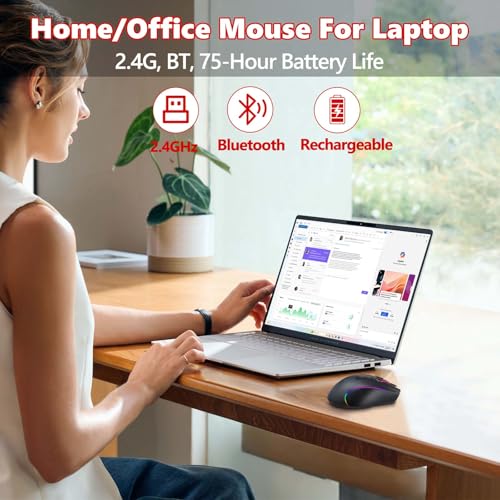 E-YOOSO Premium Wireless Bluetooth Versatile Mouse,8000 DPI,6 RGB Backlit | USB C Rechargeable,2.4G/BT/Wired,Rapid Fire Key,75-Hour Power Capacity,For Gaming/Office/Home/PC Computer/Laptop/Mac