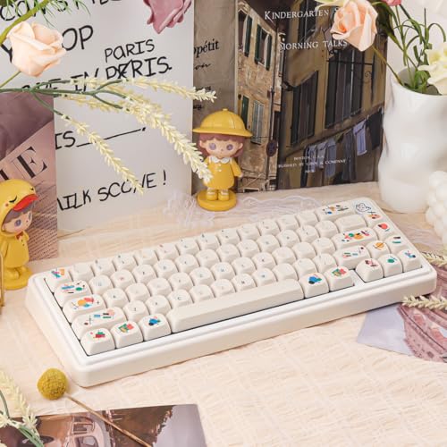 Tsungup MOA Keycaps, Creamy White Geometric Shapes Cute Custom Keycaps | PBT Minimal Dye Sub 131 Keys Keyboard Keycap Set for MX Switches Mechanical - color: White