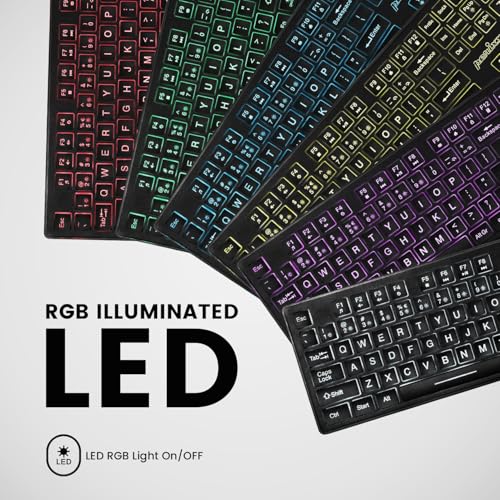 Perixx PERIBOARD-317RGB Wired Backlit USB Keyboard - Big Print Letter with RGB Illuminated LED - US English Layout - style: RGB Backlit