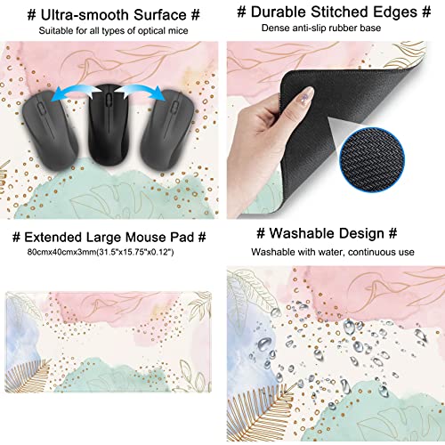 Boho Pastel Painting Mouse Pads, Abstract Mousepad XXL,Extended Mouse Pad for Keyboard & Wireless Mouse,Cute Large Desk Protector Mat Full Desk Gaming Mice Pad for Office Home 31.5x15.75 in - color: B-pink Blue