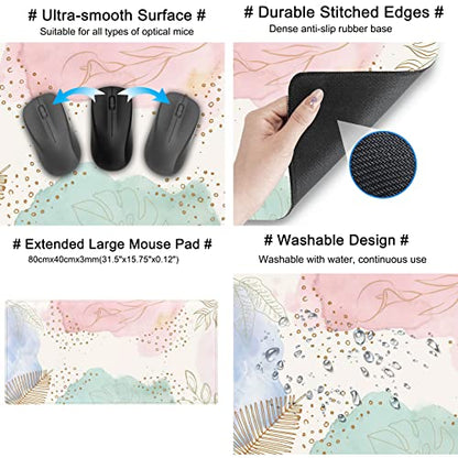 Boho Pastel Painting Mouse Pads, Abstract Mousepad XXL,Extended Mouse Pad for Keyboard & Wireless Mouse,Cute Large Desk Protector Mat Full Desk Gaming Mice Pad for Office Home 31.5x15.75 in - color: B-pink Blue