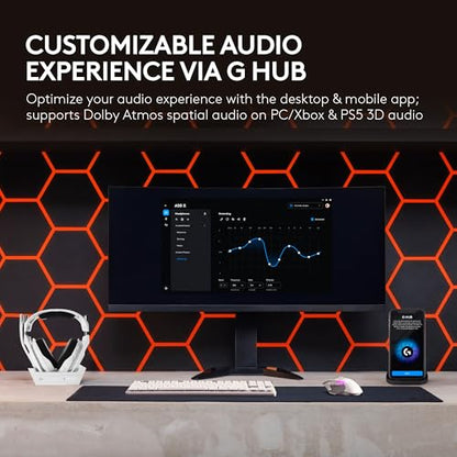 Logitech G Astro A50 X Multi-Platform Wireless Gaming Headset + Base Station for PS5/Xbox/PC: PLAYSYNC Video & Audio Switcher, HDMI 2.1 4K 120Hz VRR, <24bit/48kHz, 24hr Battery, 2.4GHz & BT - White - color: White, style: PLAYSYNC Video & Audio