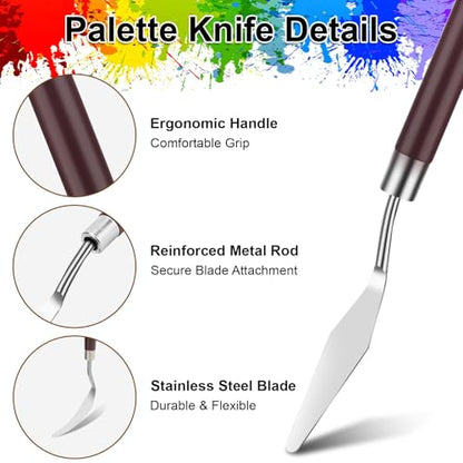 EEEKit 27 PCS Palette Knife Set, Stainless Steel Spatula Pallet Knife with Art Paint Brush, Plastic Scraper for Oil Canvas, Watercolor, Acrylic Painting