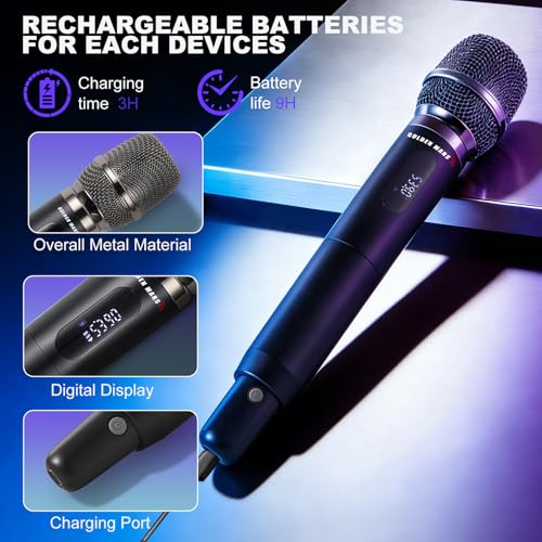 Wireless Microphone System with 400ft Receiving Distance for Singing | 2.4 Automatic Channel Connection Professional Metal 2 Wireless Microphones for Singing Karaoke DJ Church