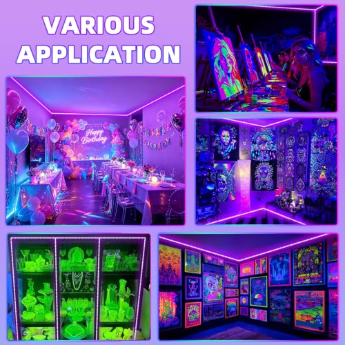 50 Foot Black Light Strip & Remote, 900LEDs, Dimmable, 3 Lighting Modes | 12V Flexible Black Lights forHalloween, Glow Neon Party, Bedroom, Classroom, Fluorescent Decor Tapestry Poster, Indoor - size: 50FT