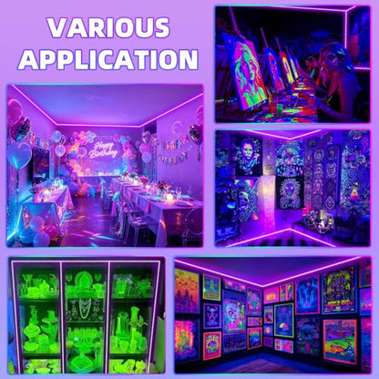 50 Foot Black Light Strip & Remote, 900LEDs, Dimmable, 3 Lighting Modes | 12V Flexible Black Lights forHalloween, Glow Neon Party, Bedroom, Classroom, Fluorescent Decor Tapestry Poster, Indoor - size: 50FT