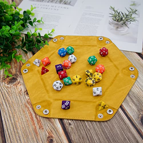SIQUK 2 Pieces Dice Tray PU Leather Dice Folding Hexagon Tray Dice Holder for Dice Games Like RPG, DND and Other Table Games (Yellow, Violet) - color: Yellow, Violet