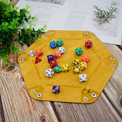 SIQUK 2 Pieces Dice Tray PU Leather Dice Folding Hexagon Tray Dice Holder for Dice Games Like RPG, DND and Other Table Games (Yellow, Violet) - color: Yellow, Violet