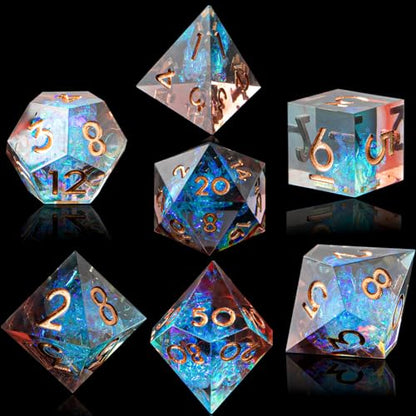 DND Dice Set for Dungeons and Dragons, Sharp Edge Resin Dice Set with Dice Case, Handmade 7 Accessories Polyhedral Dice for Role Playing Game, D&D Dice (Blue Brown) - color: Blue Brown1