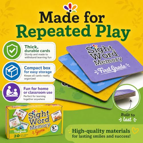 Sight Word Memory Game for Kids Ages 4-8, Matching Card Game for Preschool, Kindergarten, 1st & 2nd Grade, Learn to Read Educational Reading Game for Homeschool & Classroom (First Grade)