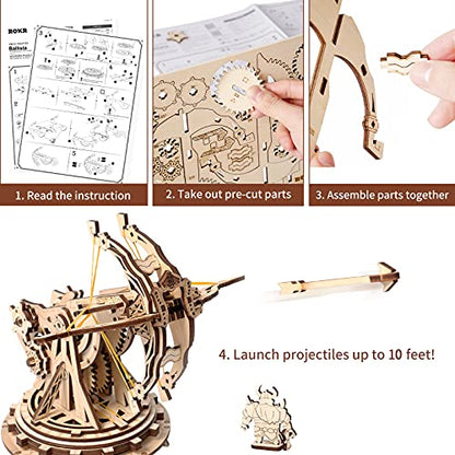 ROKR 3D Wooden Puzzles for Adults, DIY Wooden Ballista Launcher Toys Building Model Kits STEM Projects Toys for Adult
