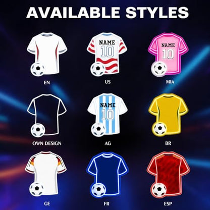 Custom Soccer Jersey Neon Sign, Personalized Name Number world cup Football Jersey Neon Light with Soccer Ball, Customizable USB LED Wall Decor for Boys Bedroom, Game Room, Man Cave, Sports Bar, Fan Club, Party,Soccer Gifts - size: Custom Soccer Neon Sign
