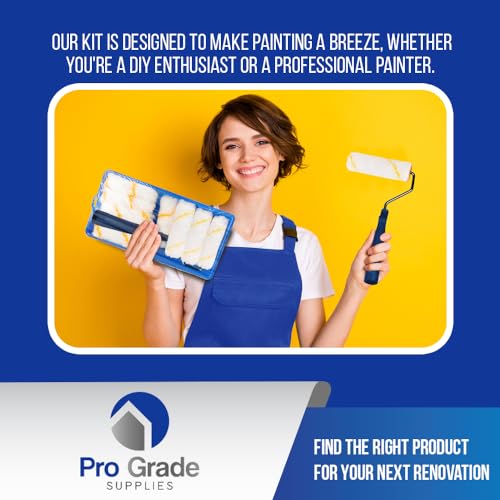 Pro Grade Mini Paint Roller Kit, 4" 1/2" Nap Roller Covers, Trim, 10 Piece | Includes 4-inch frame, tray & 8 sleeves | Cabinets, doors, edging & tight spaces | Interior & exterior - size: Mini Kit