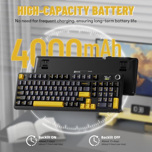 MAMBASNAKE Attack Shark X98 Pro Wireless Mechanical Keyboard with Screen & Knob, 2.4G/USB-C/BT5.0 Gasket Hot Swappable Creamy Keyboard102 Keys, Web Driver RGB Gaming Keyboard for PC/Mac/PS4/Xbox - color: Black/Yellow
