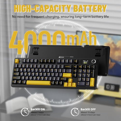 MAMBASNAKE Attack Shark X98 Pro Wireless Mechanical Keyboard with Screen & Knob, 2.4G/USB-C/BT5.0 Gasket Hot Swappable Creamy Keyboard102 Keys, Web Driver RGB Gaming Keyboard for PC/Mac/PS4/Xbox - color: Black/Yellow