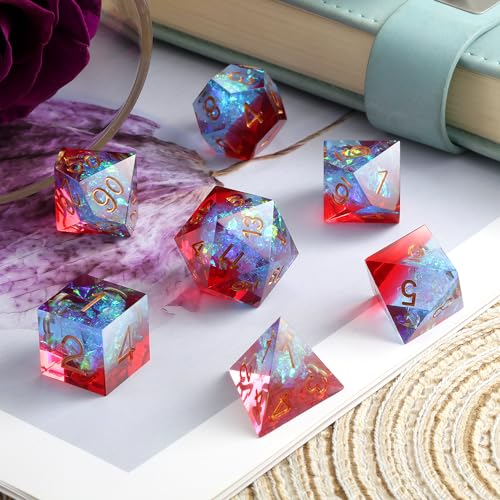 Shiny D&D Dice,DNDND Handmade Double Layers Sharp Edge Die with Gift Case for D&D Dungeons and Dragon Games (Red and Blue) - color: Red and Blue