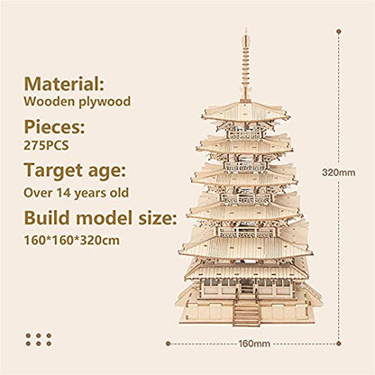 Rowood 3D Puzzles for Adults, Wooden Model Kits for Adults to Build, Gift on Birthday Christmas - Five-storied Pagoda (275 PCS) - style: Five-Storied Pagoda