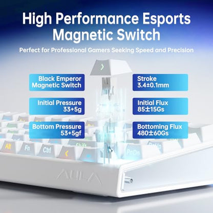 Aula Hero 68 HE 60% Gaming Keyboard Wired, Hall Effect Magnetic Switch Keyboard with Adjustable Actuation, Fast Trigger Mode, 8K Hz Polling Rate, 0.125ms Latency - color: White Pluto