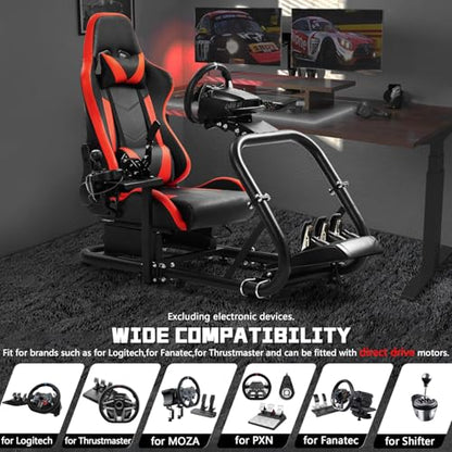 Dardoo G29 Gaming Simulator Cockpit with Real Seat Fit for Logitech G920 G923, for Thrustmaster T300RS, for Fanatec,Direct Drive Sim Racing Cockpit,Without Wheel,Pedal & Handbrake