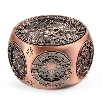 DNDND Copper 8-in-1 Spinner Dice with Dual D20 - Monster Themed Hexagonal Metal Dice for Dungeons and Dragons D&D, TTRPG with Collectible Gift Tin - color: Copper