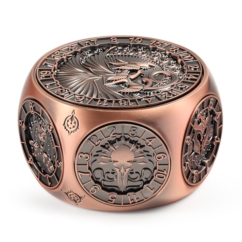 DNDND Copper 8-in-1 Spinner Dice with Dual D20 - Monster Themed Hexagonal Metal Dice for Dungeons and Dragons D&D, TTRPG with Collectible Gift Tin - color: Copper