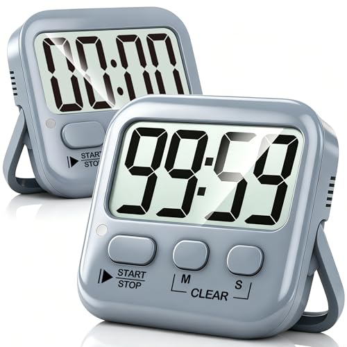 2 Pack Digital Timer for Kids Classroom Kitchen Timers for Cooking | w/ Battery, Easy to View, Alarm, Mute Mode, Count Down/Up, Magnetic, Kickstand, Hanging, Classroom Timer for Teacher Supplies - color: Space Grey