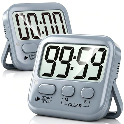 2 Pack Digital Timer for Kids Classroom Kitchen Timers for Cooking | w/ Battery, Easy to View, Alarm, Mute Mode, Count Down/Up, Magnetic, Kickstand, Hanging, Classroom Timer for Teacher Supplies - color: Space Grey