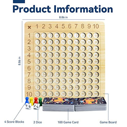 BAKAM Wooden Multiplication Board Math Game for Kids 8-12, Math Manipulatives Set with 100PCS Flash Cards for Kids 6-8 Years Old, Montessori Counting Toy Preschool Learning