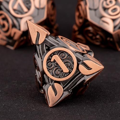 KERWELLSI Metal DND Dice Set D&D, 7Pcs Nature Vines Leaf Role Playing Dice with Gift Box, Copper Dungeons Dragons D and D Game Dice D20 D12 D10 D8 D6 D4 - color: Copper
