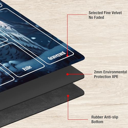 Board Game Mat TCG Playmat Plus 50 Pcs Card Sleeves, 24 x 14 inches Table Mats Games Mousepad with Zones Smooth Surface for MTG RPG CCG Trading Card Game Play Mats, Snow Owls - color: Snow Owls, size: Zone 1