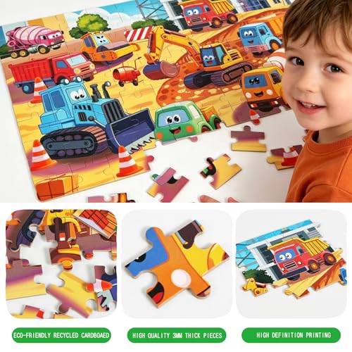 100 Piece Puzzles for Kids Ages 4-6 6-8 8-10, 100 Piece Construction Site Learning Educational Jigsaw Puzzles, Vehicle Kids Puzzles Ages 5-8 Gifts for Girls Boys - Every Piece is Unique - color: Construction Vehicle
