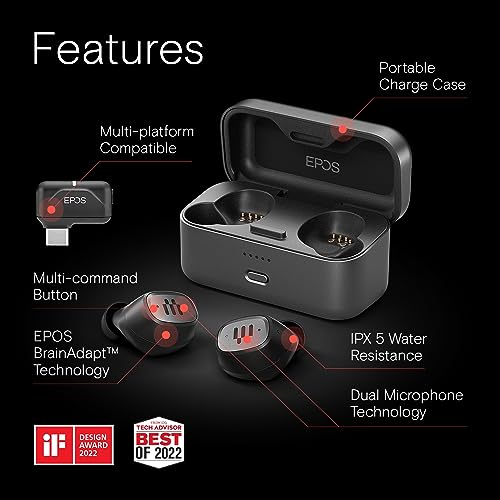EPOS GTW 270 Hybrid Wireless Gaming Earbuds, Bluetooth & USB-C Dongle, Noise Reducing Closed Design, Dual Mics, Ergonomic Fit, IPX 5 Water Resistant, Portable Charging Case, 20 Hours of Playtime - style: GTW 270 Hybrid (Dongle incl.)