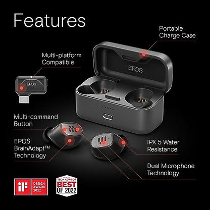 EPOS GTW 270 Hybrid Wireless Gaming Earbuds, Bluetooth & USB-C Dongle, Noise Reducing Closed Design, Dual Mics, Ergonomic Fit, IPX 5 Water Resistant, Portable Charging Case, 20 Hours of Playtime - style: GTW 270 Hybrid (Dongle incl.)