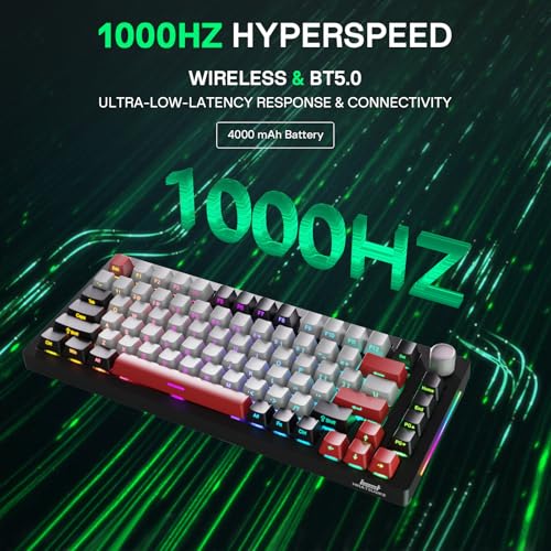 H83 PRO Wireless Mechanical Gaming Keyboard 75% Layout, Gaming Equipment Gasket Mounted - Hot Swappable Cardamom Switches, PBT Keycaps, RGB Backlit, USB-C/2.4G/BT5.0 for Win/Mac/Linux - color: H83 Pro Crimson Frost