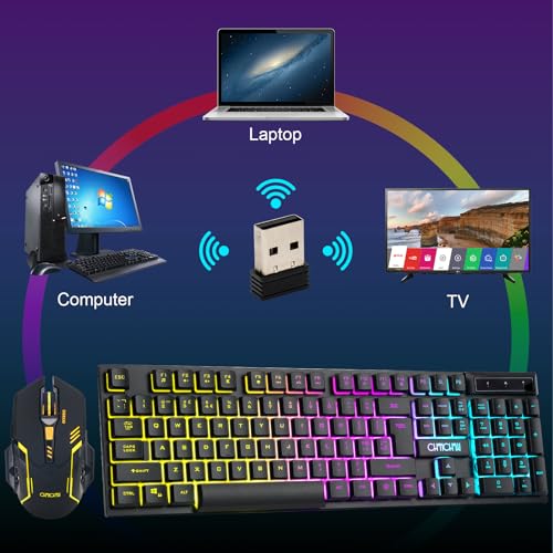 Gaming Wireless Keyboard and Mouse RGB Backlit Rechargeable Battery Gamer | Mechanical Feel Anti-ghosting with Side Button for PC Computer Laptop Compatible with Windows Mac Ps4/Ps5 Xbox one