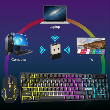 Gaming Wireless Keyboard and Mouse RGB Backlit Rechargeable Battery Gamer | Mechanical Feel Anti-ghosting with Side Button for PC Computer Laptop Compatible with Windows Mac Ps4/Ps5 Xbox one
