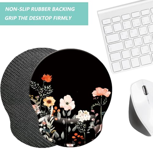 Mouse Pad with Wrist Support, Ergonomic Mouse Pad with Memory Foam Wrist Rest Cushion, Non-Slip Rubber Base Gaming Mice Pad for Home Office Computer Laptop, Flower Black - color: U-flower black