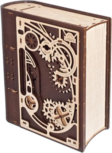 UGEARS Wooden Model Kits for Adults to Build - Book of Secrets 3D Wooden Puzzles for Adults with Steampunk Combination Lock – DIY Mechanical Puzzle Books for Adults – Medium Difficulty 263 Pcs